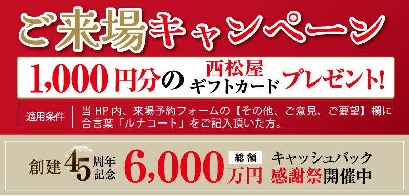 ご成約プレゼントキャンペーン 期間内にご契約されたお客様に、お好きな家電・家具 100万円分プレゼント!(税込) 来場クリスマスキャンペーンリファ イオンケアシャンプー300ml リファ イオンケアトリートメント290mlの2商品をセットでプレゼント! キャンペーン期間11/22(土)~12/25(木)